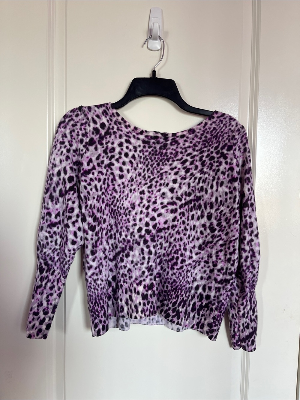 Talbots Purple Animal Print Merino Wool Sweater Size XL